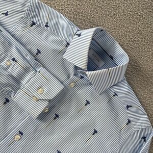 Eton Dress‎ Shirt Mens 14.5/37 Slim Blue White Floral Stripe Long Sleeve Button